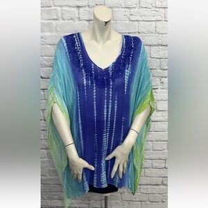 TRINA TURK BLUE & GREEN GEOMETRIC PRINT SWIM COVER UP SIZE L